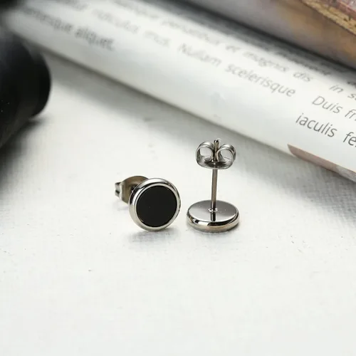 Vista 3 de Pure Titanium Earring For Sensitive Ear High Polish Round Synthetic MalachiteObsidianBlue Turquoise Stud Earrings