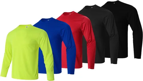 Vista 14 de LeeHanTon Camisas de manga larga para hombre, de secado rápido, cuello redondo, camisetas de trabajo, atléticas, ciclismo, senderismo, paquete de 5