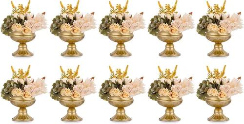 Vista 9 de Jarrones de metal para centros de mesa, Hewory Jarrones de compota de pedestal dorado con contenedor floral a granel, cuencos con pie de latón