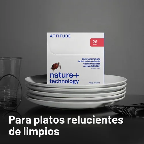 Vista 2 de ATTITUDE Cápsulas de detergente a base de plantas y veganas, sin fosfato, derivadas de forma natural, sin perfume, 26