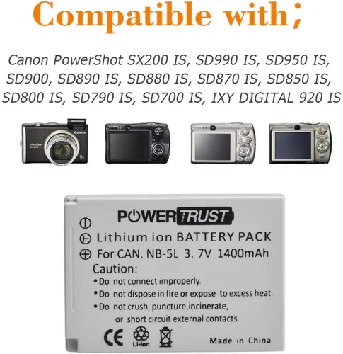 Vista 3 de Batería NB-5L (paquete de 3) y cargador rápido para Canon PowerShot S100 S110 SD700 es SD790 es SD800 es SD850 es SD870 es SD880 es SD890 es SD900