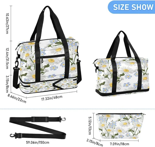Vista 3 de Flradish Forget-me-not Flower Sports Gym Bag,Travel Duffel bag with Wet Pocket & Shoes Compartment Lightweight Waterproof Overnight Bag for Men Women
