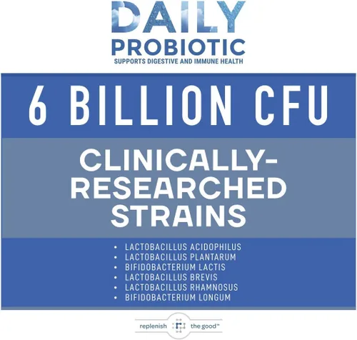 Vista 6 de Replenish the Good Probiótico diario para adultos Suplemento vegano con 6 mil millones de UFC Apoya la salud digestiva Ofrece 15 veces más