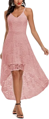 Vista 7 de AQQYA Vestido de encaje sin mangas con tirantes delgados para mujer vestido de cóctel para fiesta cuello en V vestido de patinadora de cóctel alto