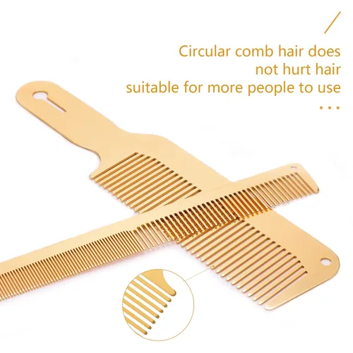 Vista 3 de CGBARBER Juego de 3 piezas de peine de metal y cepillos de peluquería, acero inoxidable para hombres y mujeres, corte de pelo, parte superior plana