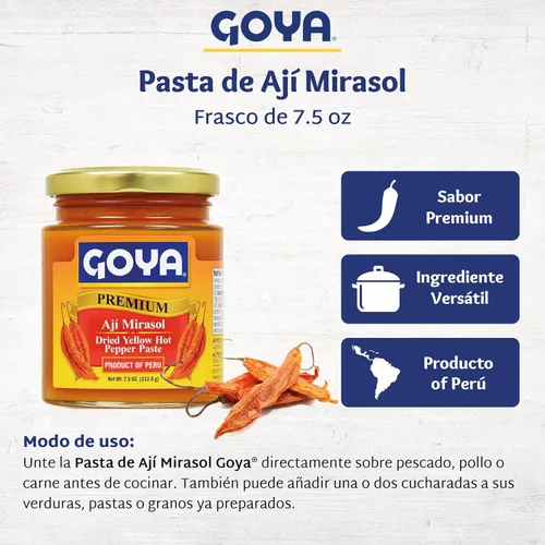 Vista 4 de Pasta de pimiento amarillo picante Goya de 7,5 onzas, ají amarillo Dried Yellow Hot Pepper Paste for Latin Cooking, Mild-Medium Chili Paste for