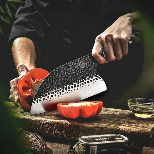 Vista 2 de Cuchillo de carnicero hecho a mano forjado de cocina cuchillo de chef Grandsharp Pro Razor Sharp Serbio recubierto de acero para carne y verduras