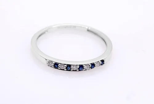 Vista 2 de Dazzlingrock Collection Round Blue Sapphire & White Diamond Alternate Thin Stackable Wedding Band for Women 10K Rose Gold