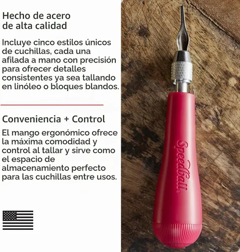 Vista 2 de Speedball Cortador de linóleo estilo cúter, con varias cuchillas Rojo