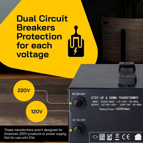 Vista 7 de Transformador de voltaje para aumentar o disminuir la tensión. 110 v/220 v, circuito de bloqueo de protección, de la marca ELC