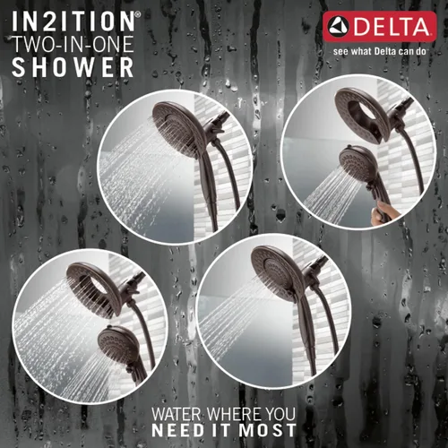Vista 5 de Delta Grifo Cabezal de Ducha de Mano Dual 2-en-1 In2ition Touch-Clean de 5 Chorros con Manguera, Bronce Veneciano 58569-RB-PK