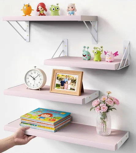 Vista 24 de BAYKA Estantes flotantes montados en la pared, estante de pared flotante de madera para libros y decoración, exhibición y organizador que ahorra