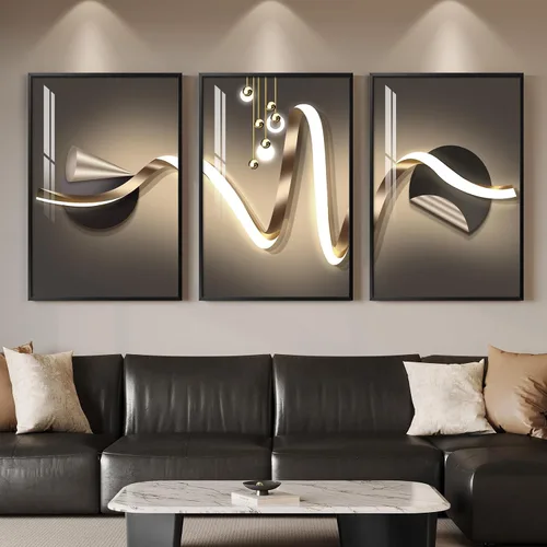 Vista 44 de Arte de pared moderno enmarcado en blanco y negro, 3 piezas de impresiones contemporáneas grandes para paredes, juego de 3 imágenes de hojas doradas