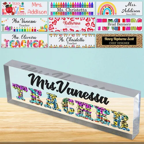 Vista 27 de Placa de nombre de escritorio personalizada para profesores, placa de identificación de bloque de acrílico personalizada para oficina, placa