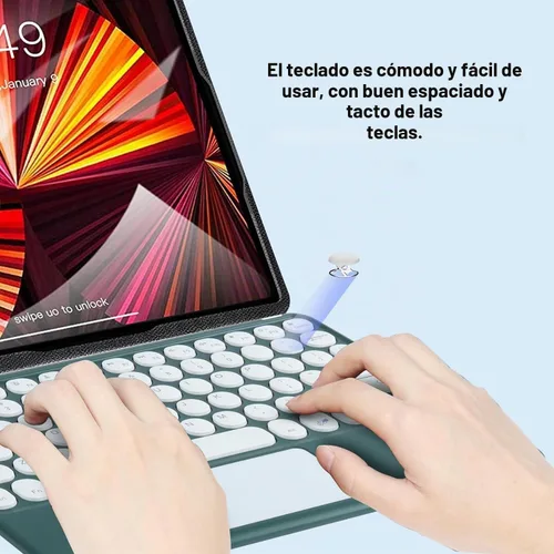 Vista 3 de Teclado inalámbrico con panel táctil, teclado Bluetooth recargable ultrafino mini con panel táctil, teclas redondas para iPad pro/iPad/iOS/Mac Verde