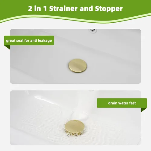 Vista 3 de Colador universal de drenaje para lavabo de baño, mejorado con cesta de filtro de acero inoxidable extraíble, tapón desplegable 2 en 1 para orificio