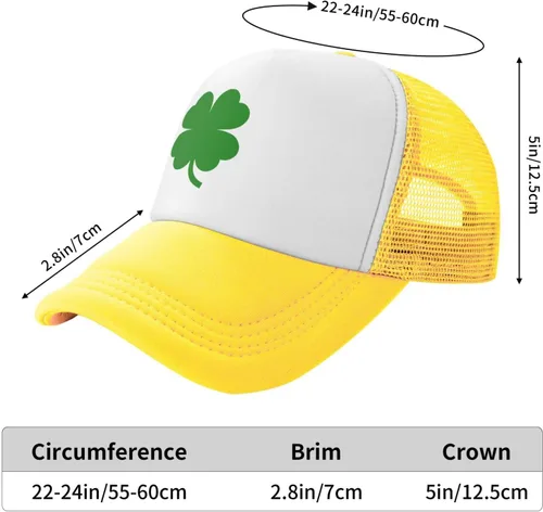 Vista 6 de Sombrero de camionero de trébol de cuatro hojas para el día de San Patricio, unisex, gorra ajustable para hombres y mujeres, gorras de pesca clásicas