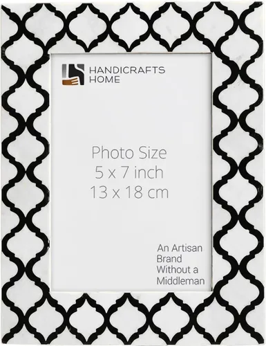 Vista 10 de Handicrafts Home Marco de fotos blanco de 4 x 6 pulgadas, marco de fotos negro con incrustaciones de hueso, marco de fotos marroquí vintage