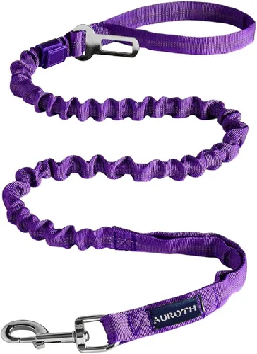 Vista 16 de AUROTH Correa elástica resistente para perros de razas grandes, sin tirones para absorción de golpes con cinturón de seguridad del automóvil, 2 asas