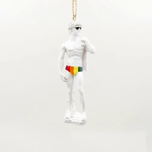 Vista 5 de Bella Haus Christmas Shoppe - Figura decorativa de árbol de Navidad de David con luces de arco iris, figura de resina del orgullo LGBTQ, decoración