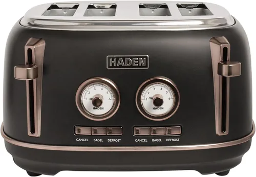 Vista 18 de Haden Dorset - Tostadora de acero inoxidable de 2 rebanadas de ranura ancha con control de tostado ajustable y pies antideslizantes, color negro