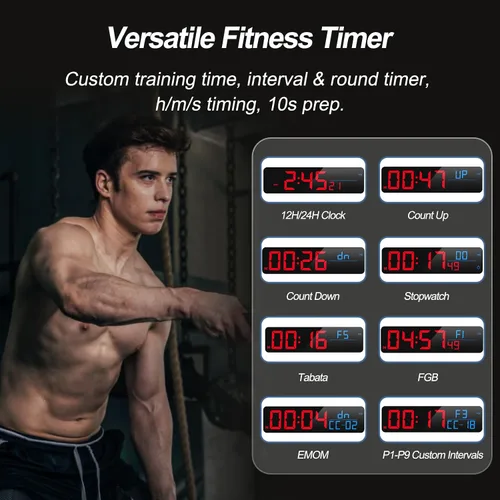 Vista 10 de ANJANK Reloj de pared LED digital grande de 15 pulgadas para gimnasio, con segundos, temporización para entrenamiento, intervalos y rondas, cuenta