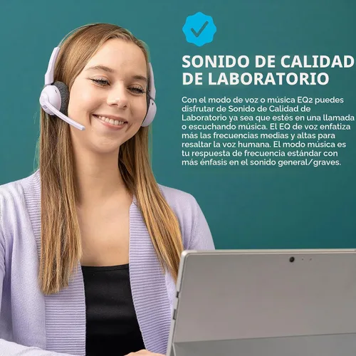 Vista 2 de JLab Go Work Pop, auriculares inalámbricos en la oreja, multipunto Bluetooth, micrófono con cancelación de ruido, lila