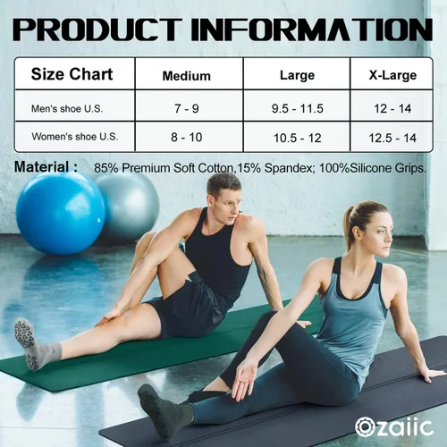 Vista 5 de Ozaiic Calcetines antideslizantes para yoga, entrenamiento en casa, Pure Barre, pilates, hospital, calcetines acolchados ideales para hombres
