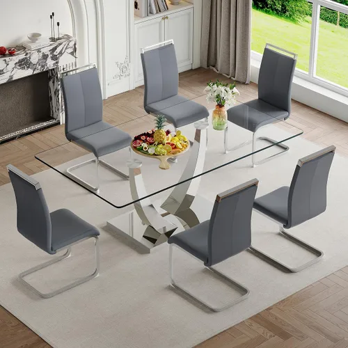 Vista 25 de Mesa de comedor moderna para mesa de comedor de mármol sintético de 4/6, 63 pulgadas, mesa de cocina rectangular, mesa de cocina y comedor de fácil