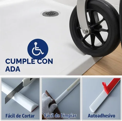 Vista 4 de Presa de agua para umbral de ducha, barrera impermeable de silicona autoadhesiva para baño y cocina, ducha, protector de agua para separación seca