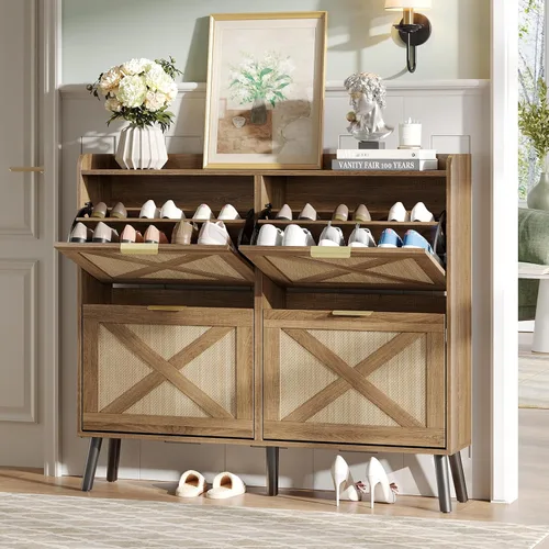 Vista 31 de Maupvit Gabinete de almacenamiento para zapatos con 2 cajones abatibles, organizador independiente con patas de metal para entrada, gabinete Beige
