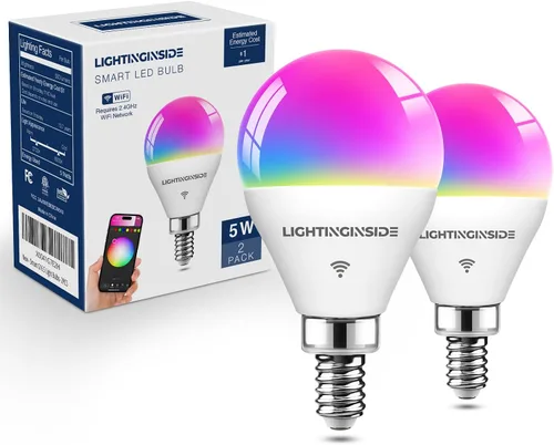 Vista 9 de Lightinginside Bombillas Inteligentes E12 Equivalente a 50W, G16.5 RGBCW Candelabro Araña Ventilador de Techo Bombilla Inteligente Funciona
