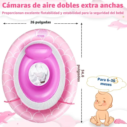 Vista 3 de Flotador de piscina para bebé con toldo UPF50+ para niños de 6 a 36 meses