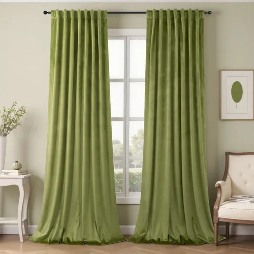 Vista 19 de Cortinas de terciopelo opacas para oscurecer la habitación de 63 pulgadas de largo para sala de estar, comedor, 2 paneles, privacidad pesada