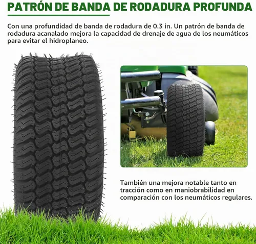 Vista 5 de Juego de 2 neumáticos 16x6.50-8 - 4PR resistentes sin cámara, neumáticos de repuesto para tractor de césped con banda de rodadura estriada profunda