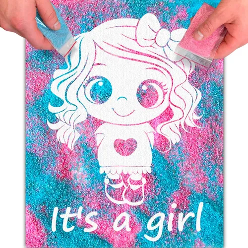 Vista 14 de FETTIPOP Lienzo de arte mágico, exponiendo arte de arena (revelación de género - It's a Girl - Glitter) - Anuncio sorpresa de embarazo de baby