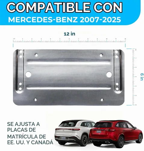 Vista 2 de Soporte de placa de parachoques trasero para Mercedes-Benz 2007-2025, juego de soportes de placa con 8 tornillos únicos y kit de llave, kit