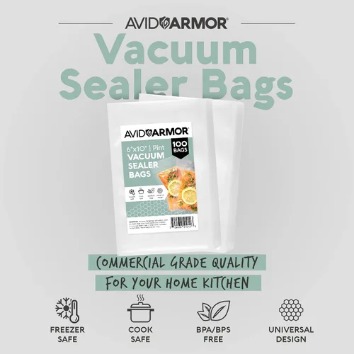Vista 2 de Avid Armor bolsas comerciales para envasar al vacío, libres de BPA, ideales para Sous Vide. Paquete de 100 unidades., Transparente