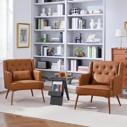 Vista 4 de Yaheetech - Silla decorativa de estilo Accent para sala de estar, silla moderna de mediados de siglo con cojín lumbar, cómoda silla tapizada