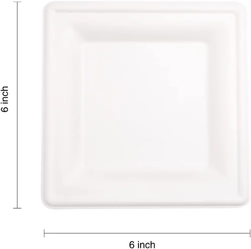 Vista 10 de LIYH Paquete de 200 platos cuadrados de papel de caña de azúcar compostables de 6 pulgadas, platos de postre y cóctel blancos biodegradables