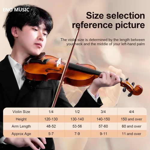 Vista 3 de ENO MUSIC Kit de violín de tamaño completo 4/4 para principiantes y adultos con arco de colofonia y estuche rígido, todos los accesorios
