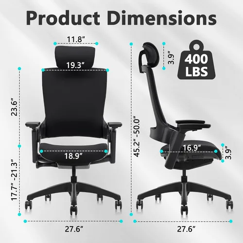 Vista 3 de CLATINA Silla ejecutiva ergonómica de alta rotación con cabeza de altura ajustable, reposabrazos 3D, soporte lumbar y respaldo tapizado para oficina