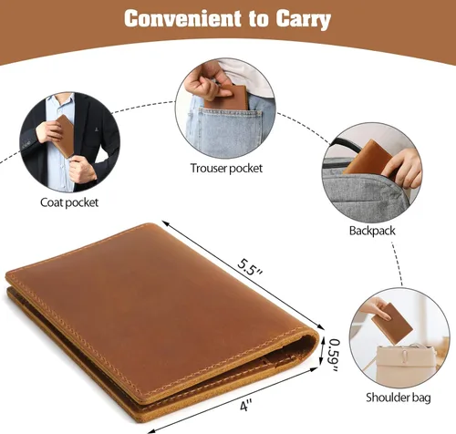 Vista 6 de Jack&Chris Funda de cuero para pasaporte, funda de viaje para hombres y mujeres, Marrón