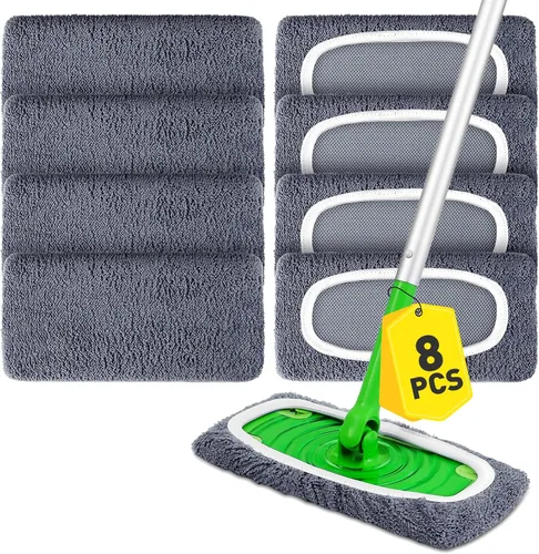 Vista 10 de 12 almohadillas de microfibra reutilizables compatibles con trapeadores, paños de barrido seco y almohadillas de trapeador húmedo, almohadillas
