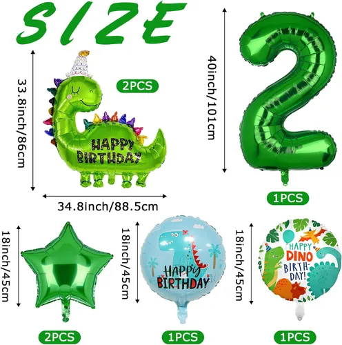 Vista 2 de 7 globos de dinosaurio, globos de aluminio de aluminio de tereftalato de polietileno con número de cumpleaños, suministros de fiesta de dinosaurio