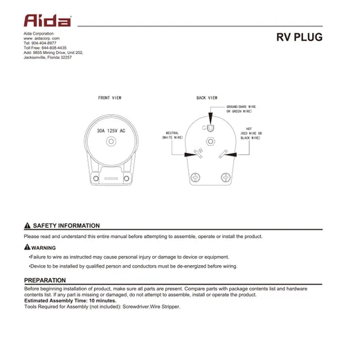 Vista 8 de AIDA Enchufe de repuesto para autocaravana de 30 amperios y 125 V, enchufe de ángulo resistente NEMA TT-30P, grado industrial autoconectado a tierra