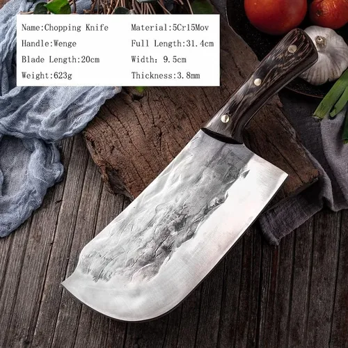 Vista 2 de MAYiT Cuchillo de carnicero de carne, cuchillo de corte grueso profesional hecho a mano para cortar huesos, martillo de cocina de chef, herramientas