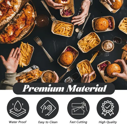 Vista 4 de Mantel desechable de plástico para mesas: 54 pulgadas x 120 pies, cubierta de mesa de plástico con cortador fácil de deslizar, manteles de plástico