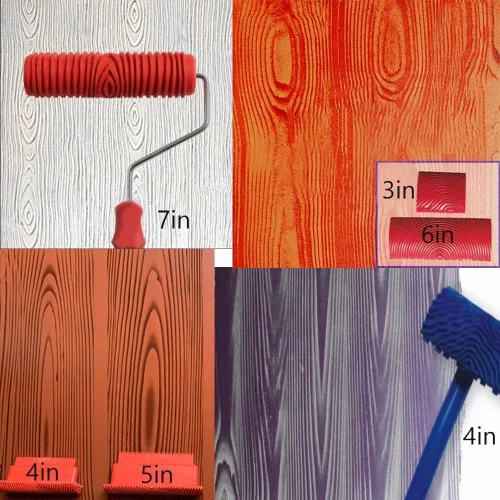 Vista 2 de Juego de herramientas de granulado de madera, 6 piezas de 7 pulgadas, herramienta de pintura de rodillo de grano de madera falsa con mango
