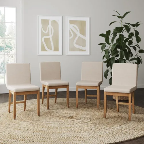 Vista 29 de Nathan James Gracie - Silla de comedor moderna con cojín, silla de comedor tapizada con marco de madera maciza, color marrón claro, juego de 2